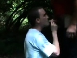 Twink blowing two guys in the woods by the highway