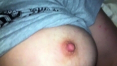 Cum on nipples while she's unaware