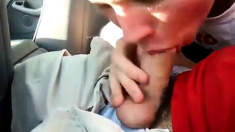Blowing a friend in the car and he cums in my mouth