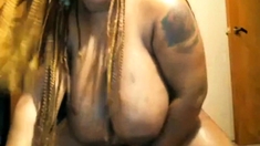 Black Bbw With Huge Tits Goes Crazy On Dildo, Screaming